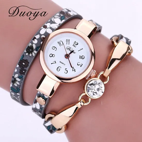 Duoya Watch Women Brand Flower Luxury Gold Women Luxury Bracelet Watch Dress Vintage Female Electronic Quartz Wristwatch