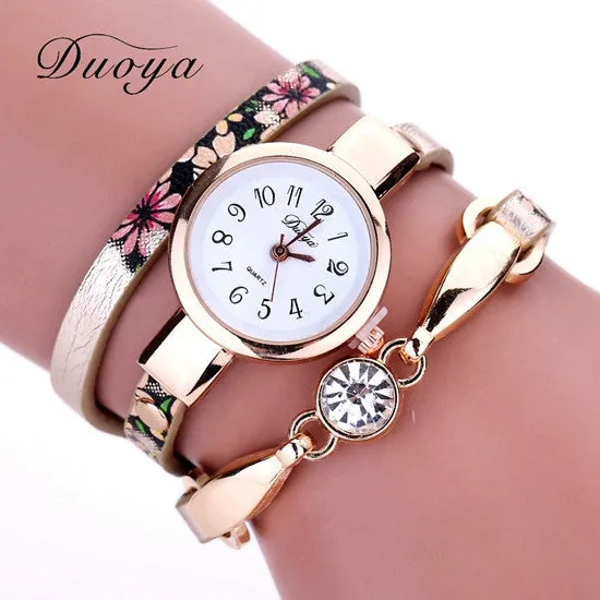 Duoya Watch Women Brand Flower Luxury Gold Women Luxury Bracelet Watch Dress Vintage Female Electronic Quartz Wristwatch