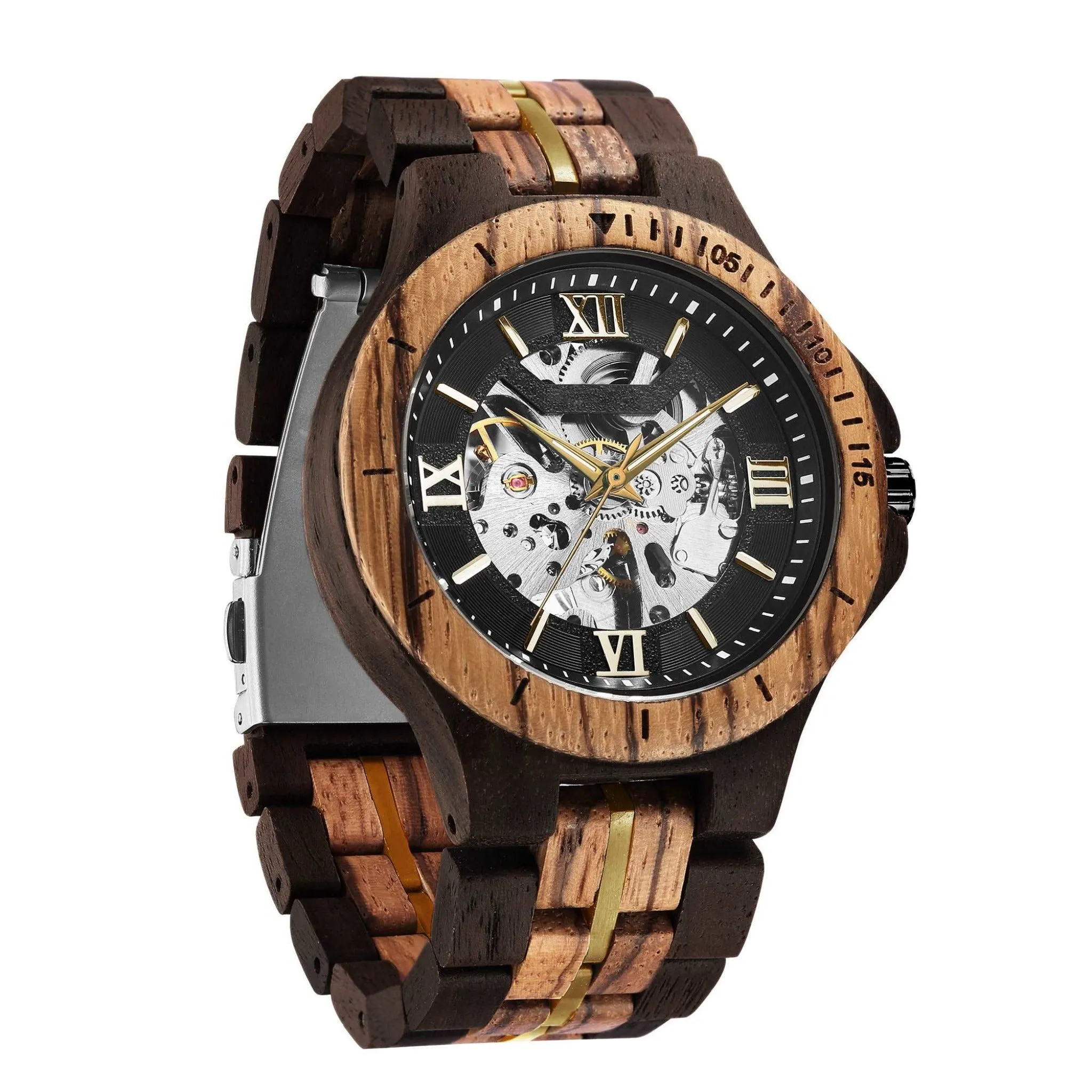 Edinburgh - Hollow Face Ebony & Zebrawood Mehchanical Watch