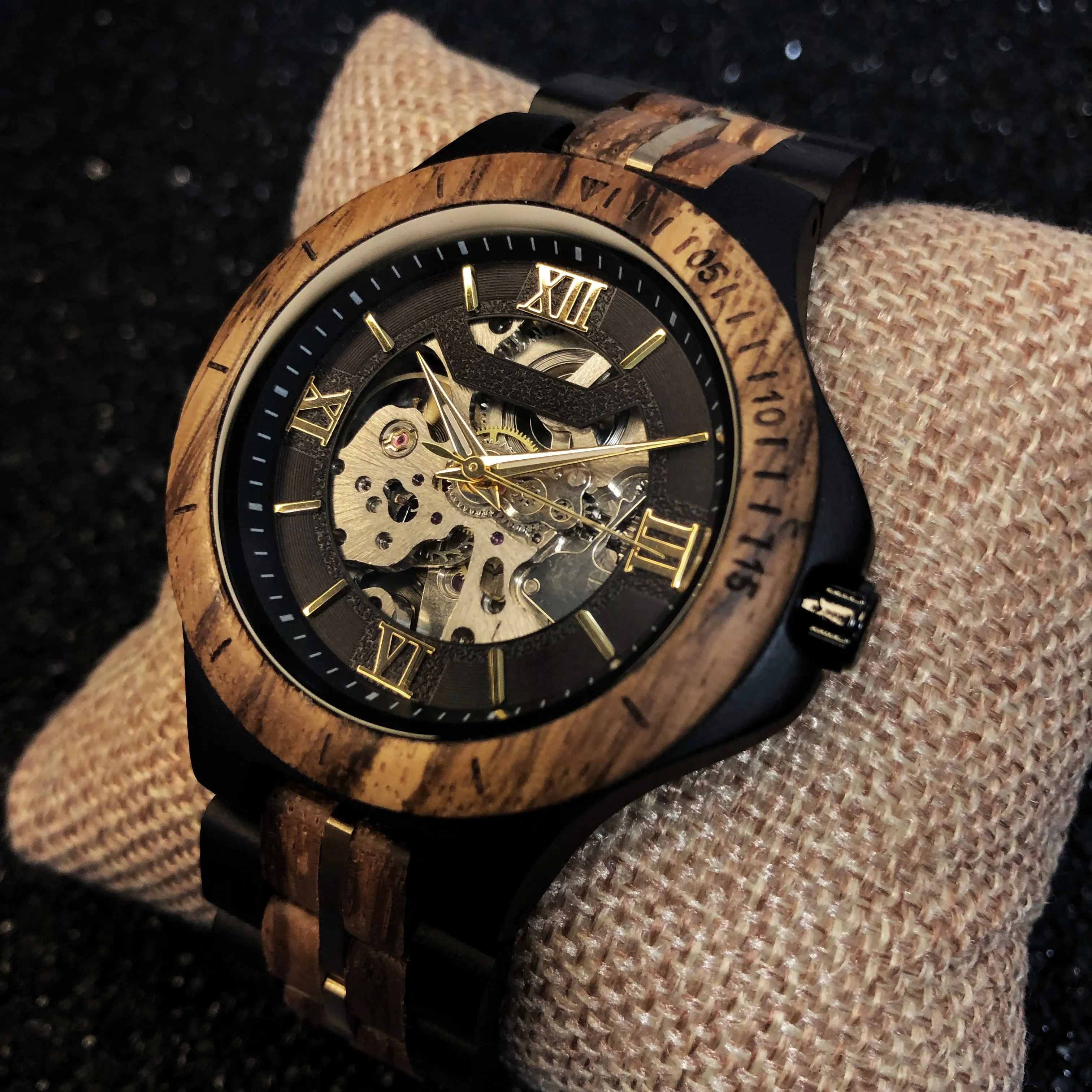 Edinburgh - Hollow Face Ebony & Zebrawood Mehchanical Watch