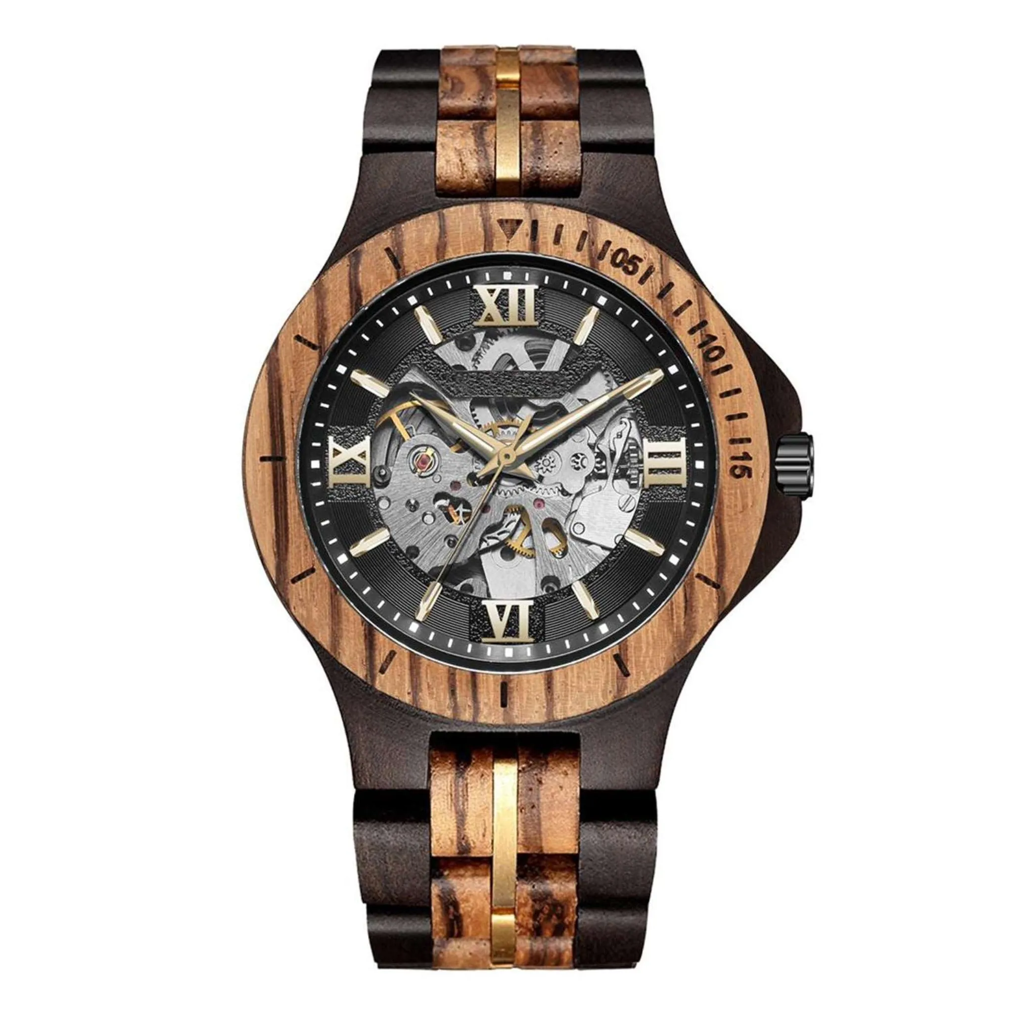 Edinburgh - Hollow Face Ebony & Zebrawood Mehchanical Watch