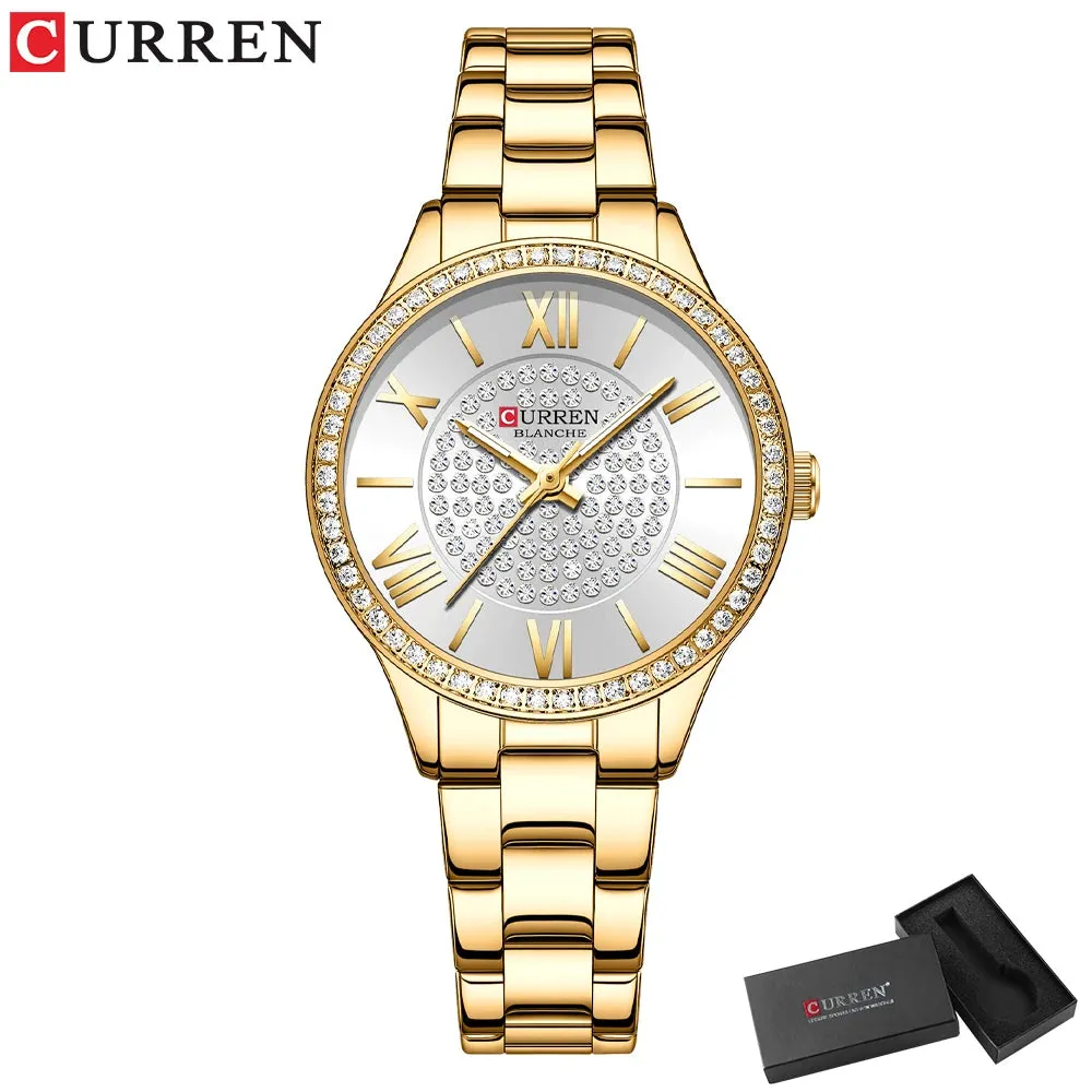 Elegance® Opulent Rose Watch Luxury Rhinestones Rose Dial Fashion Watches with Stainless Steel Band New Quartz Wristwatches for Women