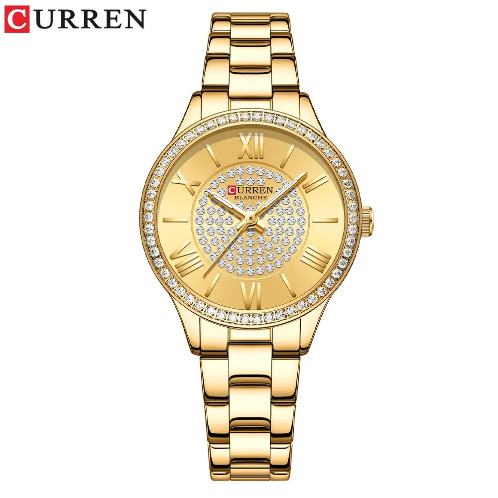 Elegance® Opulent Rose Watch Luxury Rhinestones Rose Dial Fashion Watches with Stainless Steel Band New Quartz Wristwatches for Women