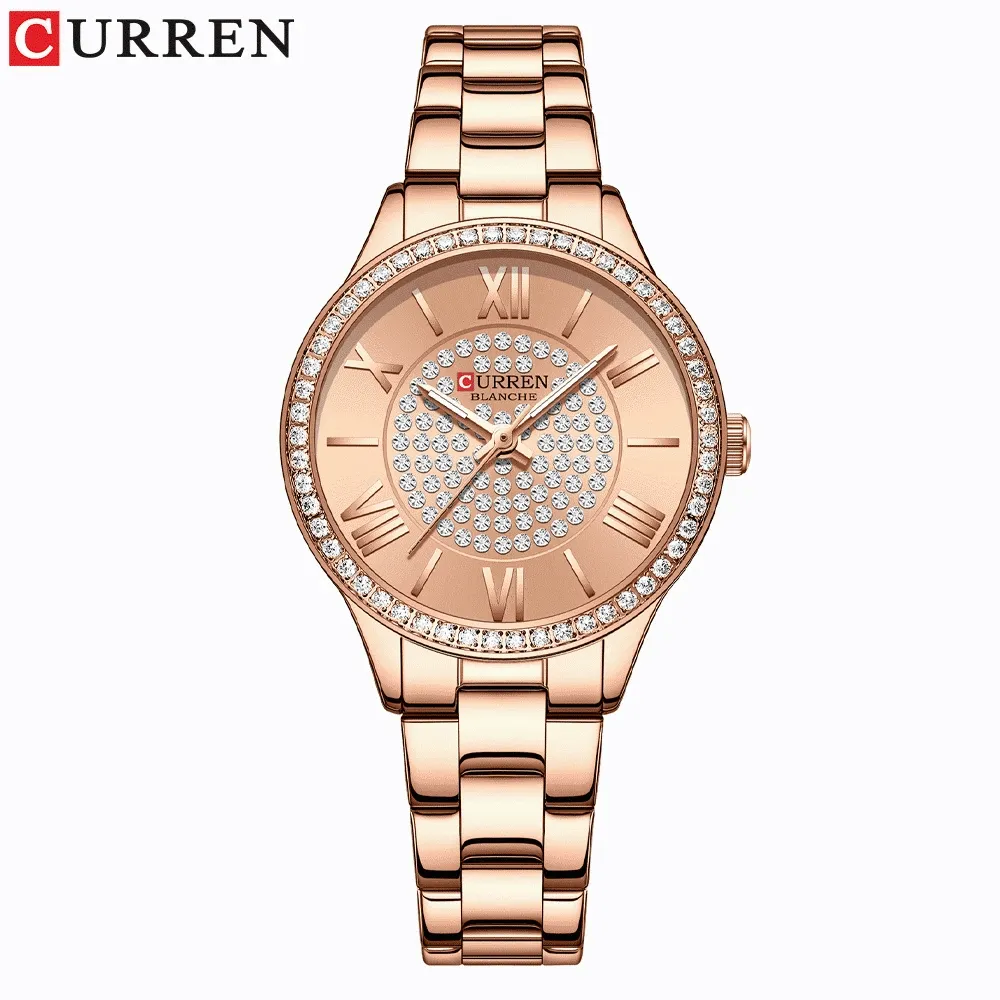 Elegance® Opulent Rose Watch Luxury Rhinestones Rose Dial Fashion Watches with Stainless Steel Band New Quartz Wristwatches for Women