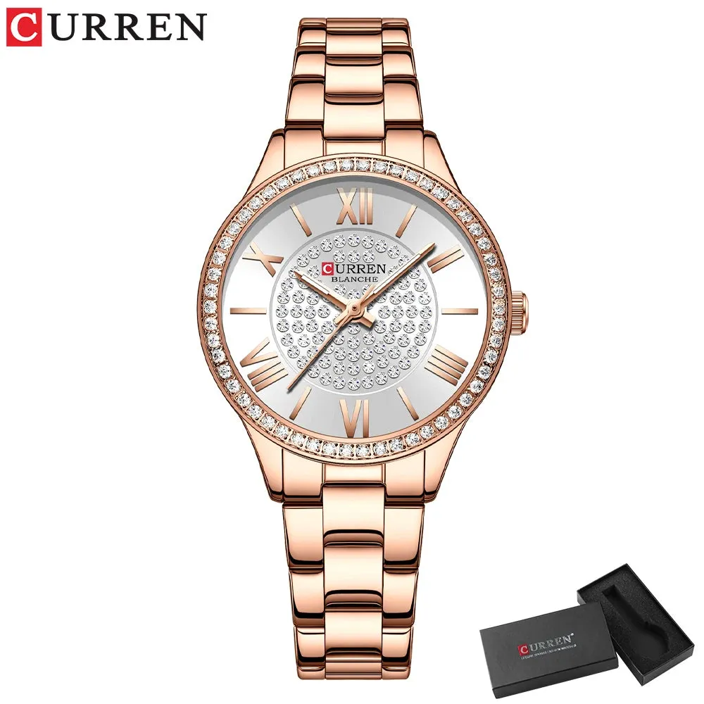 Elegance® Opulent Rose Watch Luxury Rhinestones Rose Dial Fashion Watches with Stainless Steel Band New Quartz Wristwatches for Women