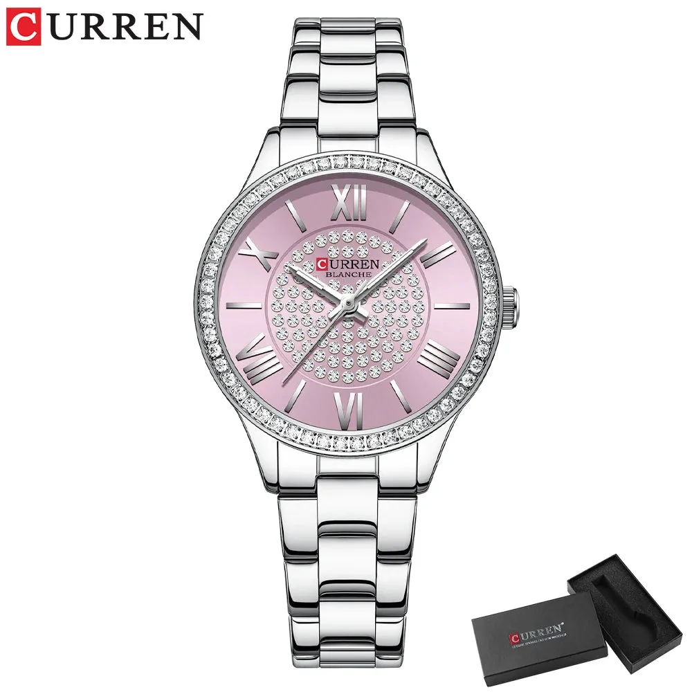 Elegance® Opulent Rose Watch Luxury Rhinestones Rose Dial Fashion Watches with Stainless Steel Band New Quartz Wristwatches for Women