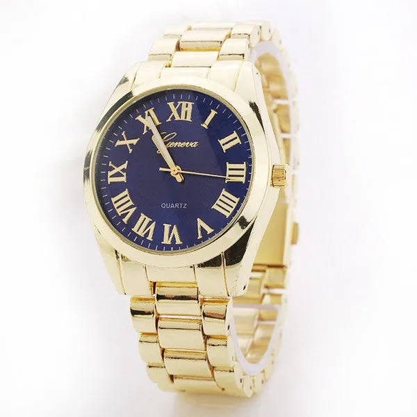 Fashion Steel Gold Watches Geneva Watch Wristwatches Women Dress Watch Men's Watches Quartz Gift