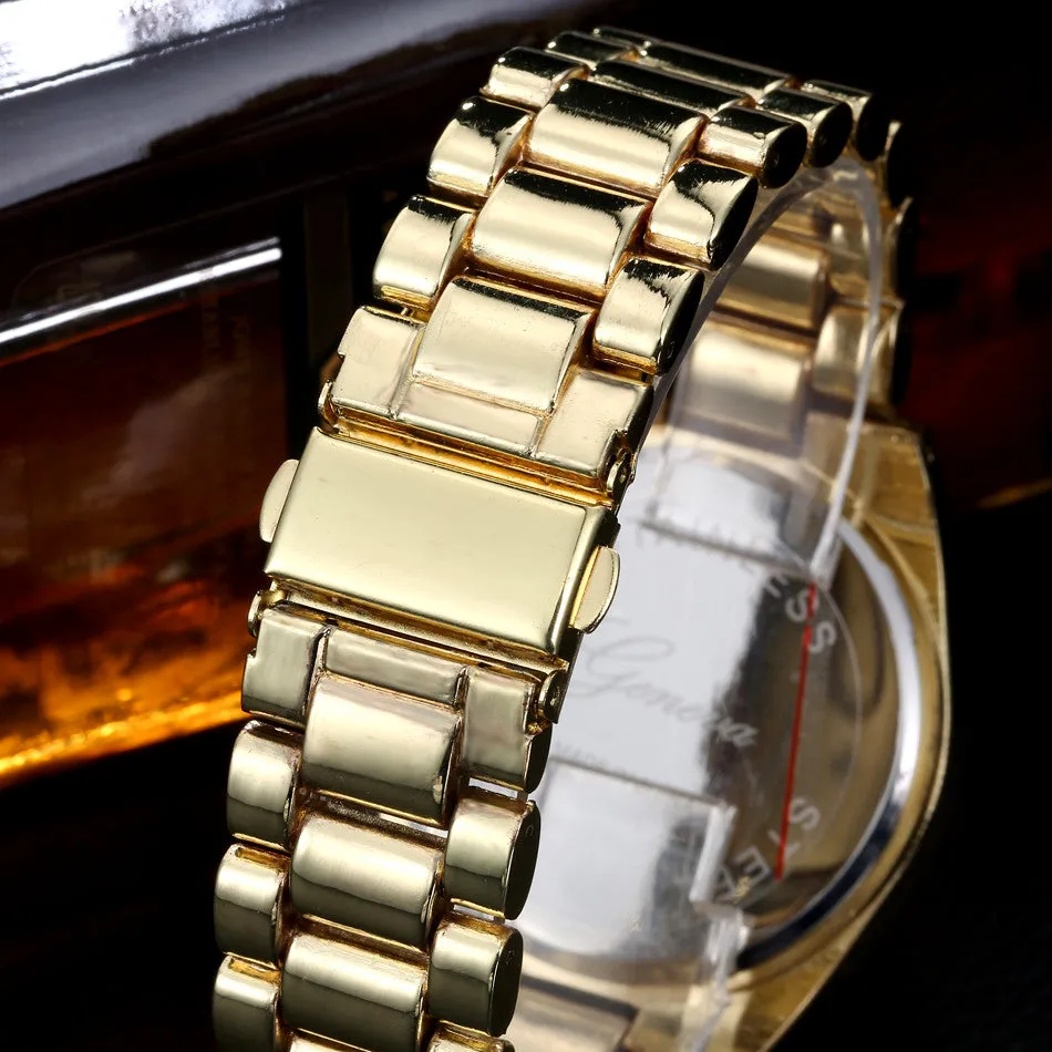 Fashion Steel Gold Watches Geneva Watch Wristwatches Women Dress Watch Men's Watches Quartz Gift