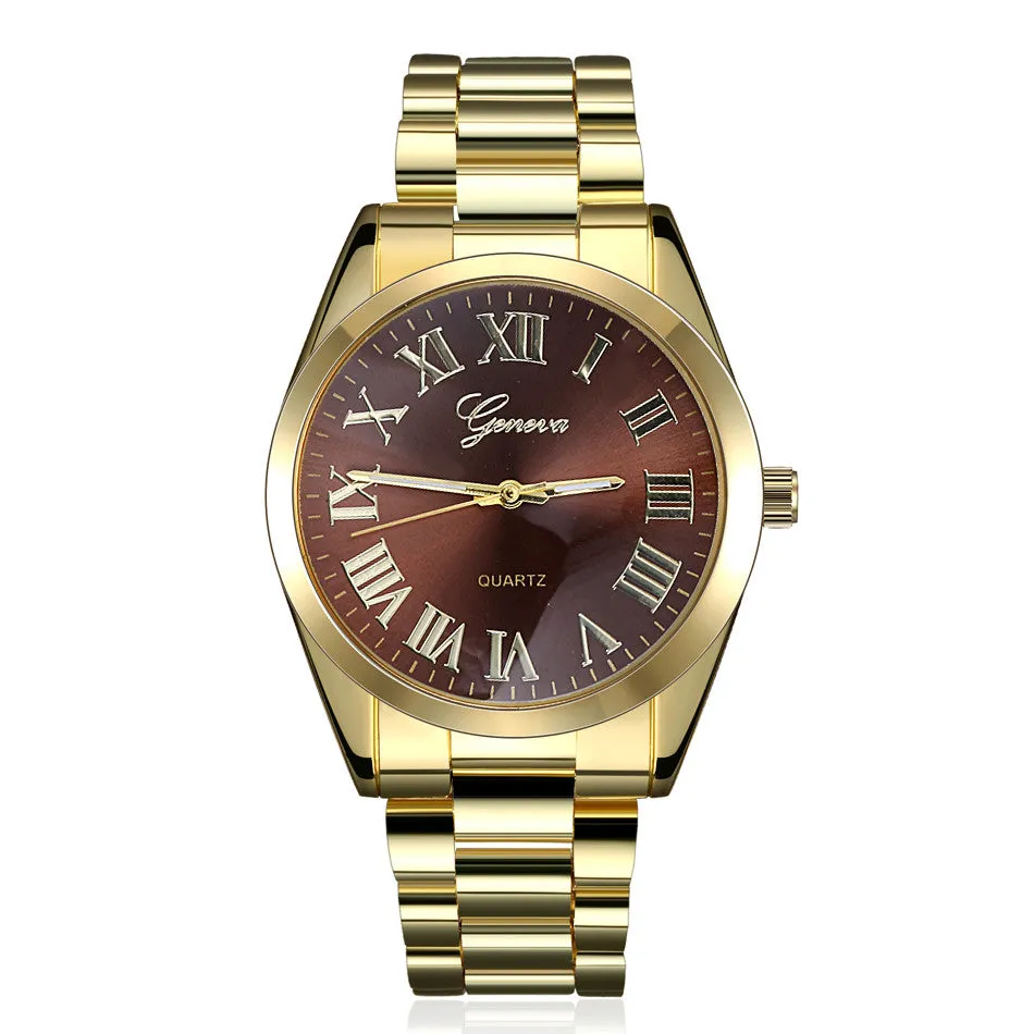 Fashion Steel Gold Watches Geneva Watch Wristwatches Women Dress Watch Men's Watches Quartz Gift