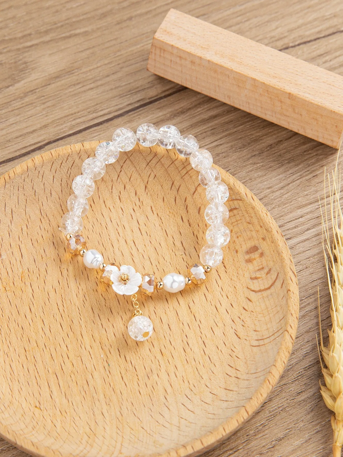 Flower Detail Clear Beaded Bracelet Women Bracelet Stackable Bracelet Crafted