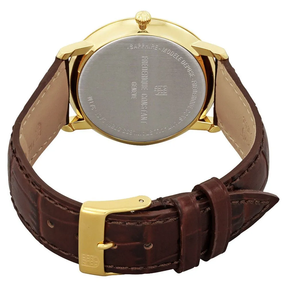 Frederique Constant Slimline Silver Dial Gold Tone Steel Brown Leather Strap Quartz Mens Watch FC-245M5S5