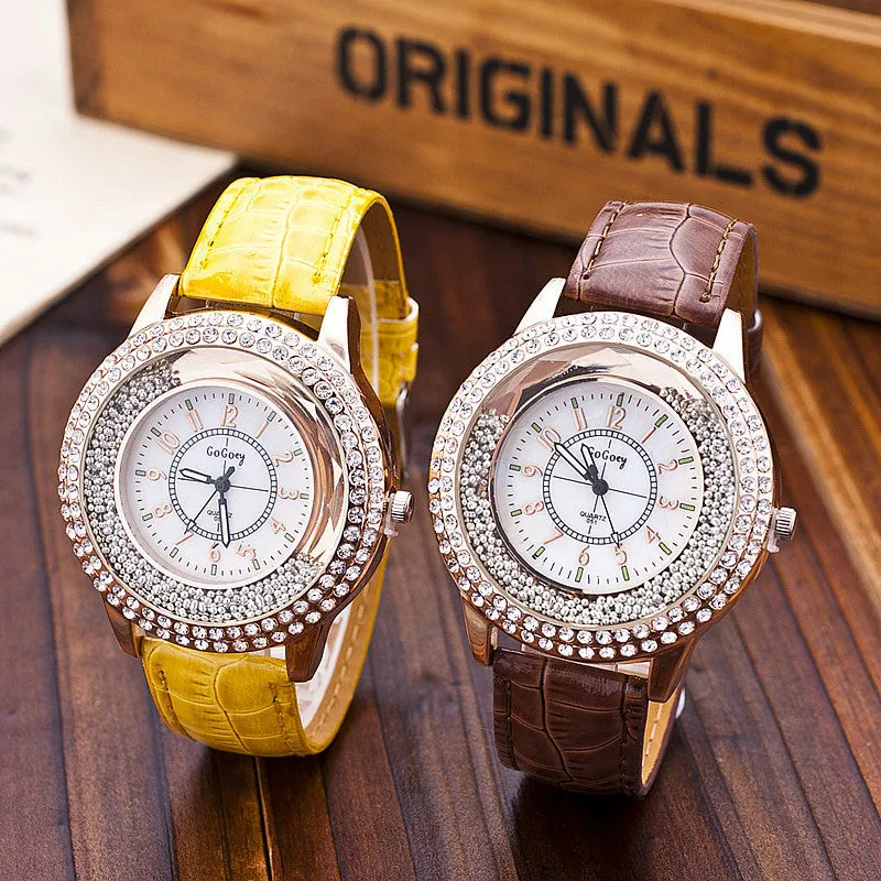 GoGoey Brand Watch Leather Strap Women Rhinestone Wristwatch Fashion Casual Women Quartz Watches Relogio Feminino Gift