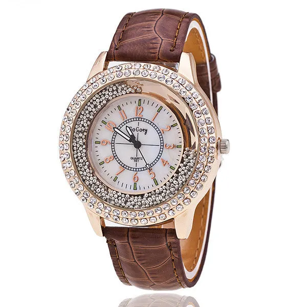 GoGoey Brand Watch Leather Strap Women Rhinestone Wristwatch Fashion Casual Women Quartz Watches Relogio Feminino Gift