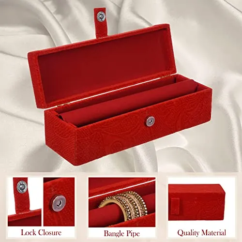 Heart Home Bangle Box | Velvet Jewellery Gifts Organizer | Bracelet Organizer for Women | Bangle Box for Women | Self Cut Work |1 Rod Bangle Organizer | Red