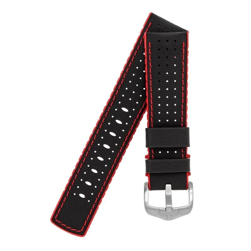 Hirsch ROBBY Sailcloth Effect Performance Watch Strap in BLACK / RED