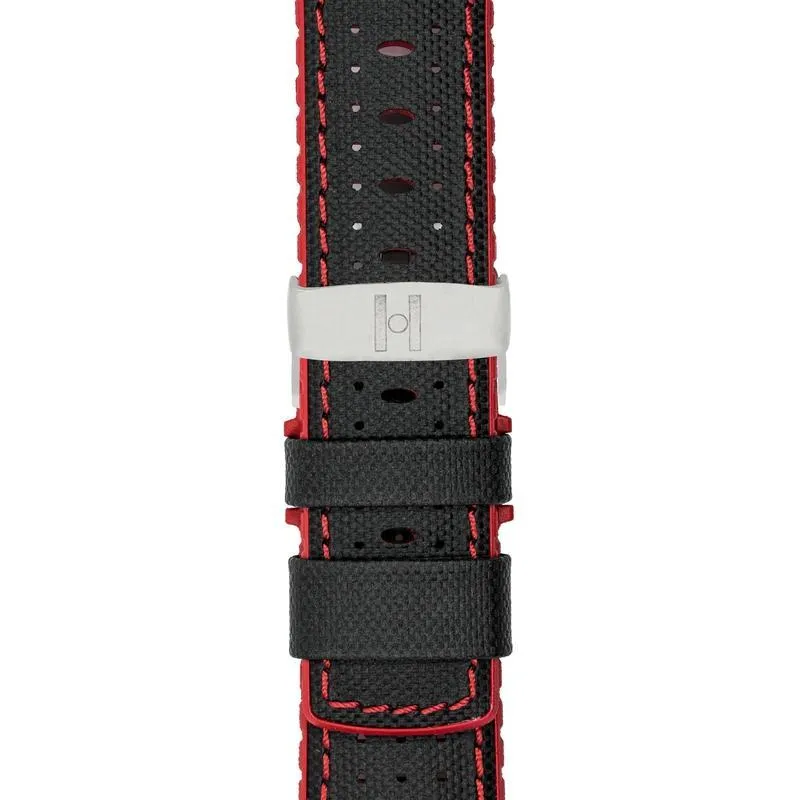 Hirsch ROBBY Sailcloth Effect Performance Watch Strap in BLACK / RED