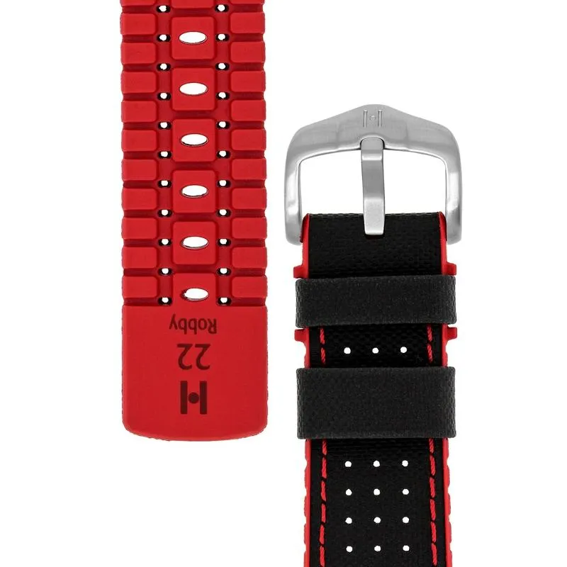 Hirsch ROBBY Sailcloth Effect Performance Watch Strap in BLACK / RED