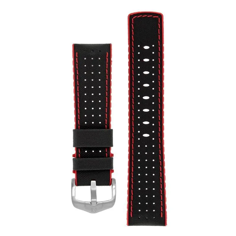 Hirsch ROBBY Sailcloth Effect Performance Watch Strap in BLACK / RED