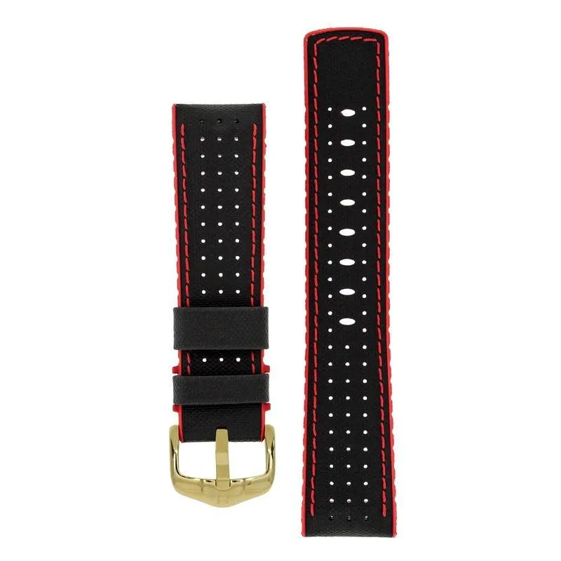 Hirsch ROBBY Sailcloth Effect Performance Watch Strap in BLACK / RED