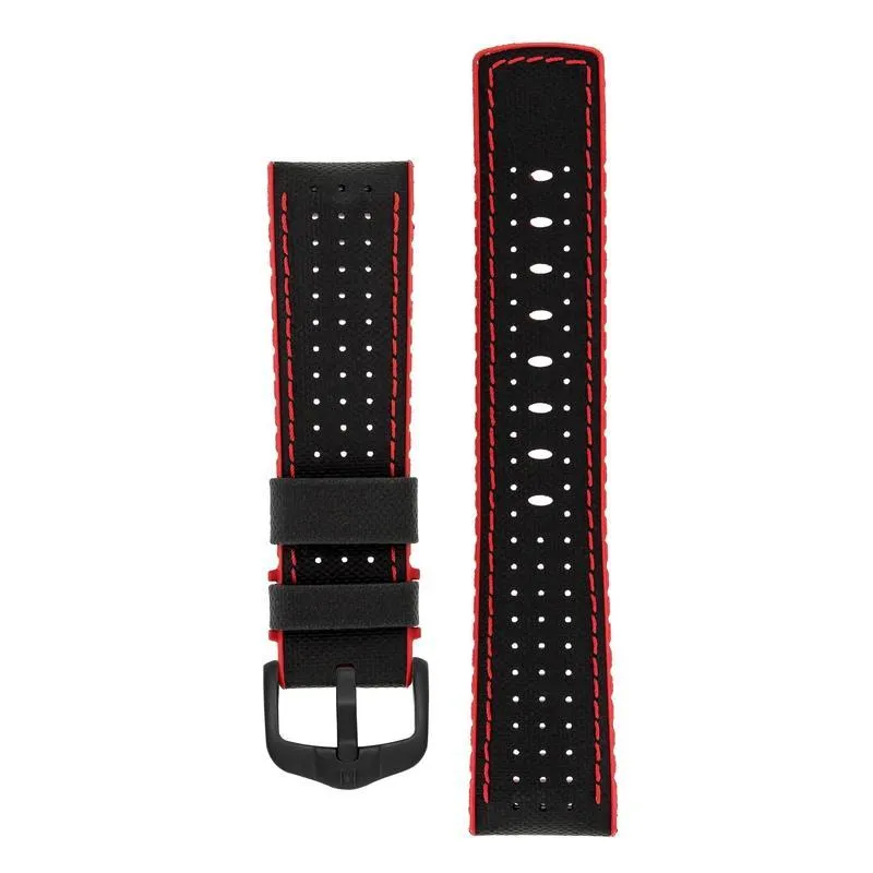 Hirsch ROBBY Sailcloth Effect Performance Watch Strap in BLACK / RED