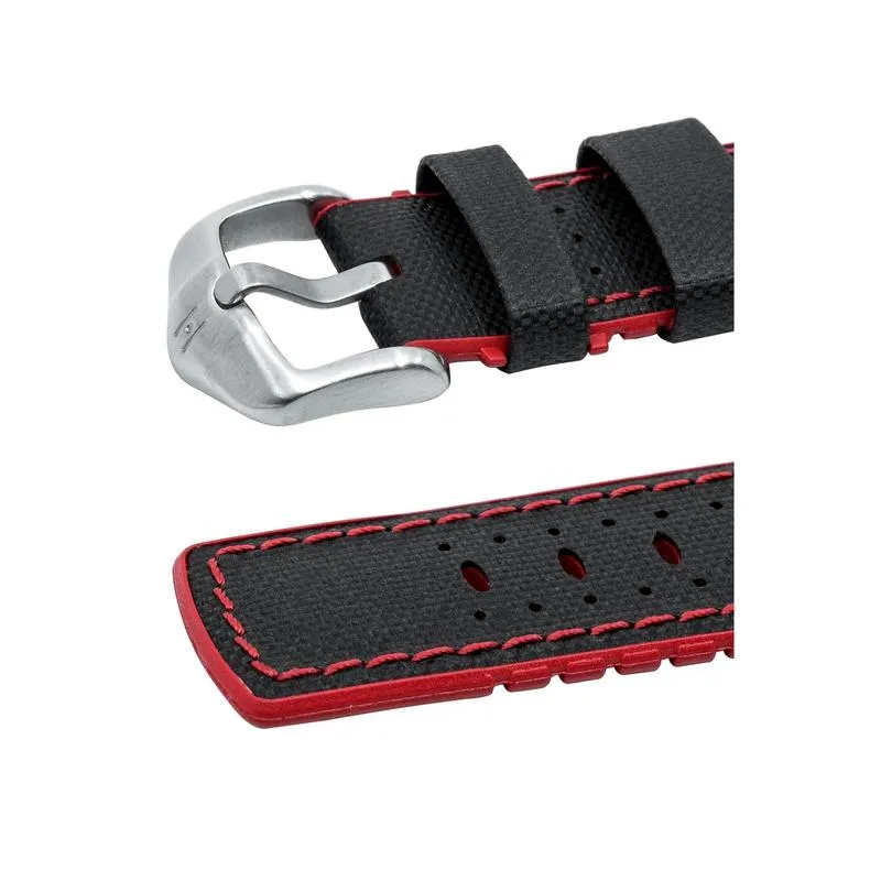 Hirsch ROBBY Sailcloth Effect Performance Watch Strap in BLACK / RED