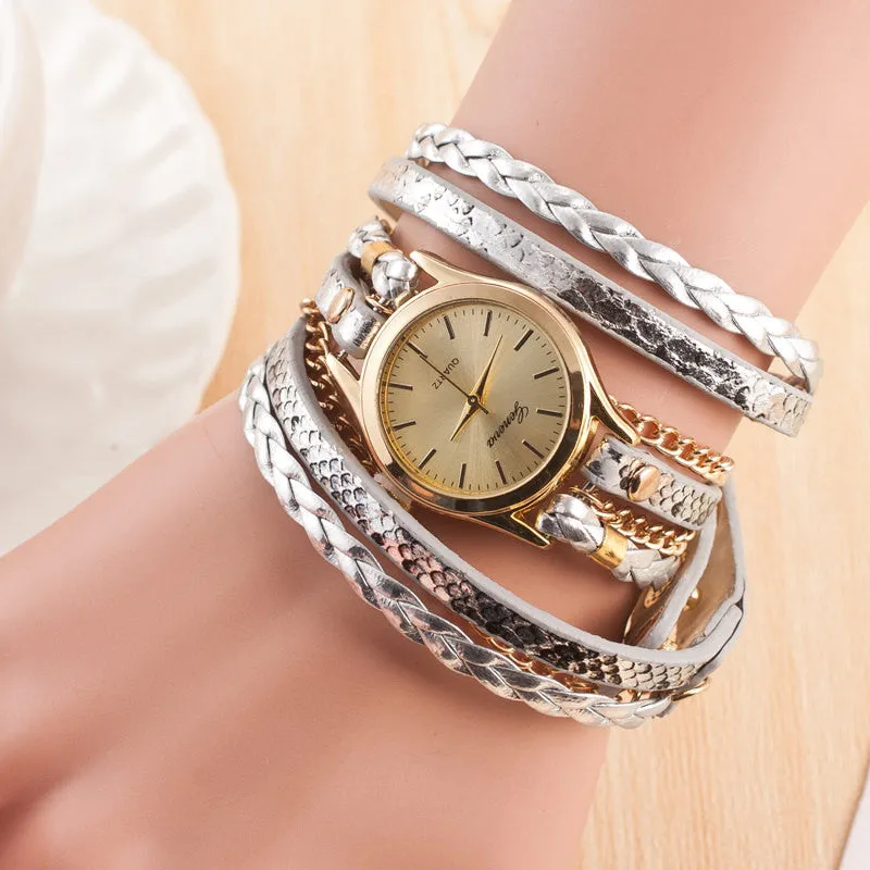 Hot Sale Geneva New Fashion Retro Leather Quartz Watch Women Dress Watches Weave Bracelet Watches Relogio Feminino Relojes Mujer