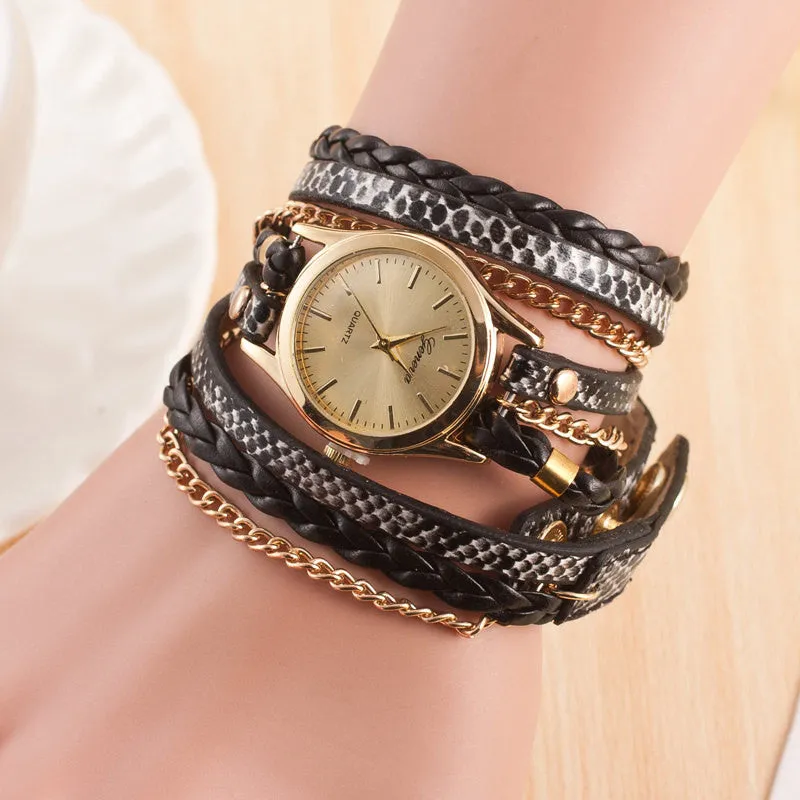 Hot Sale Geneva New Fashion Retro Leather Quartz Watch Women Dress Watches Weave Bracelet Watches Relogio Feminino Relojes Mujer