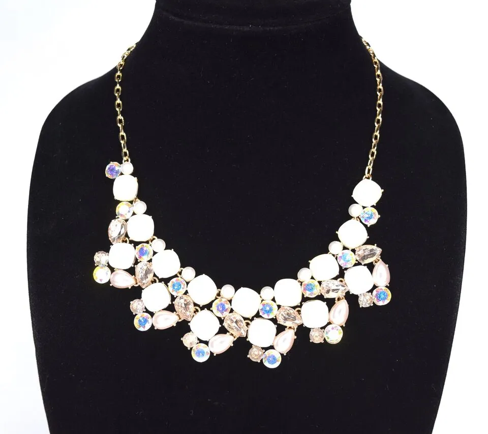 Inc Gold-Tone Stone and Glass Multi-Cluster Statement Necklace