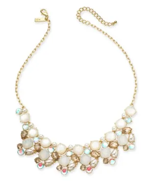 Inc Gold-Tone Stone and Glass Multi-Cluster Statement Necklace