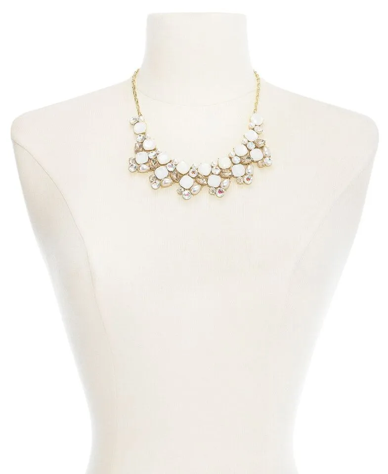 Inc Gold-Tone Stone and Glass Multi-Cluster Statement Necklace