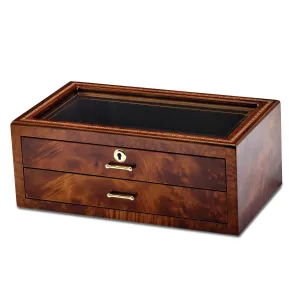 Inlay Wood Veneer Glass 2 Drawer Collector Box