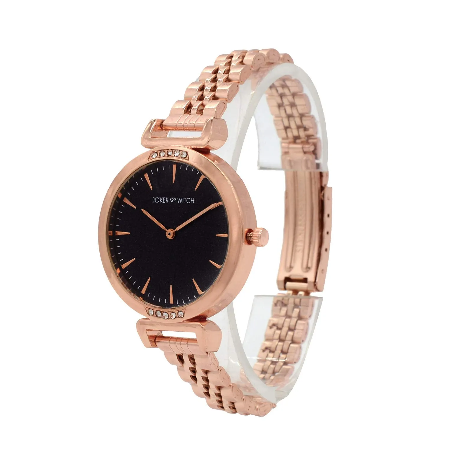 Joker & Witch Petite Black Dial Classic Rosegold Watch for Women