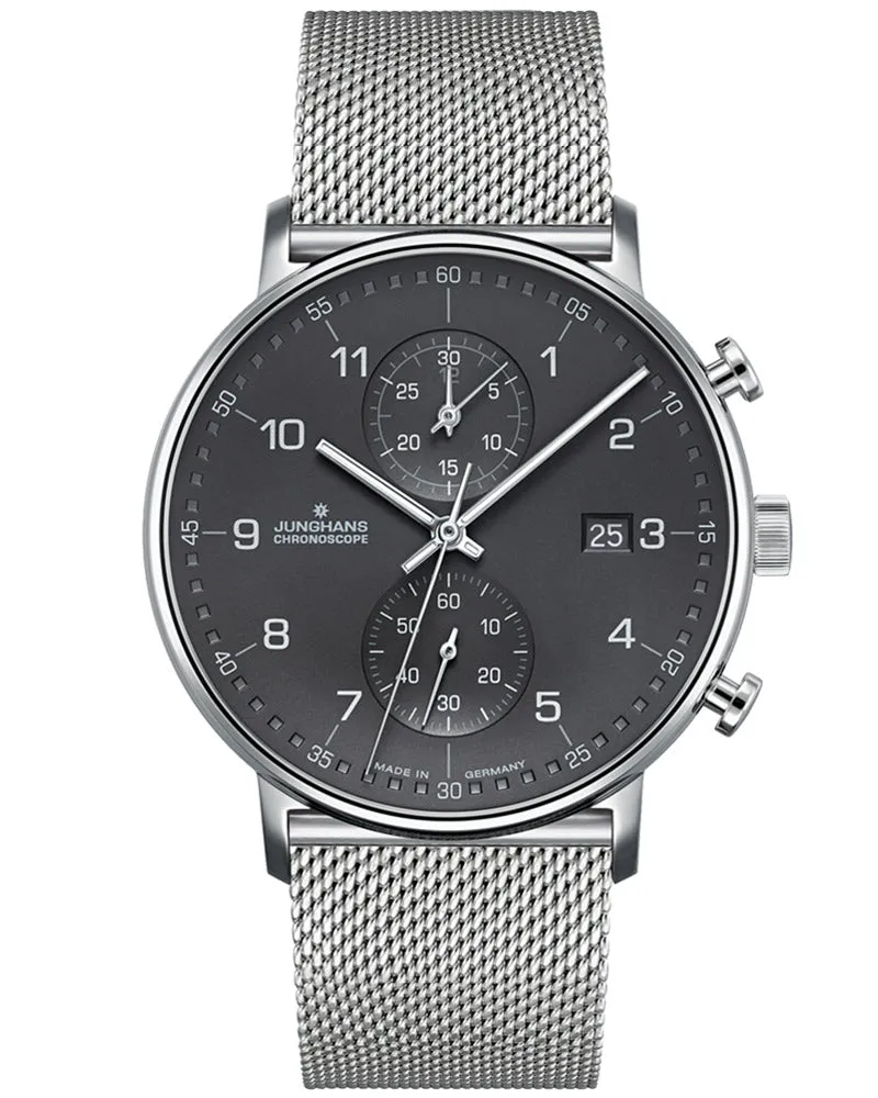 Junghans Form C Chronoscope Watch 041/4877.44 Matte Anthracite/Stainless Steel Band