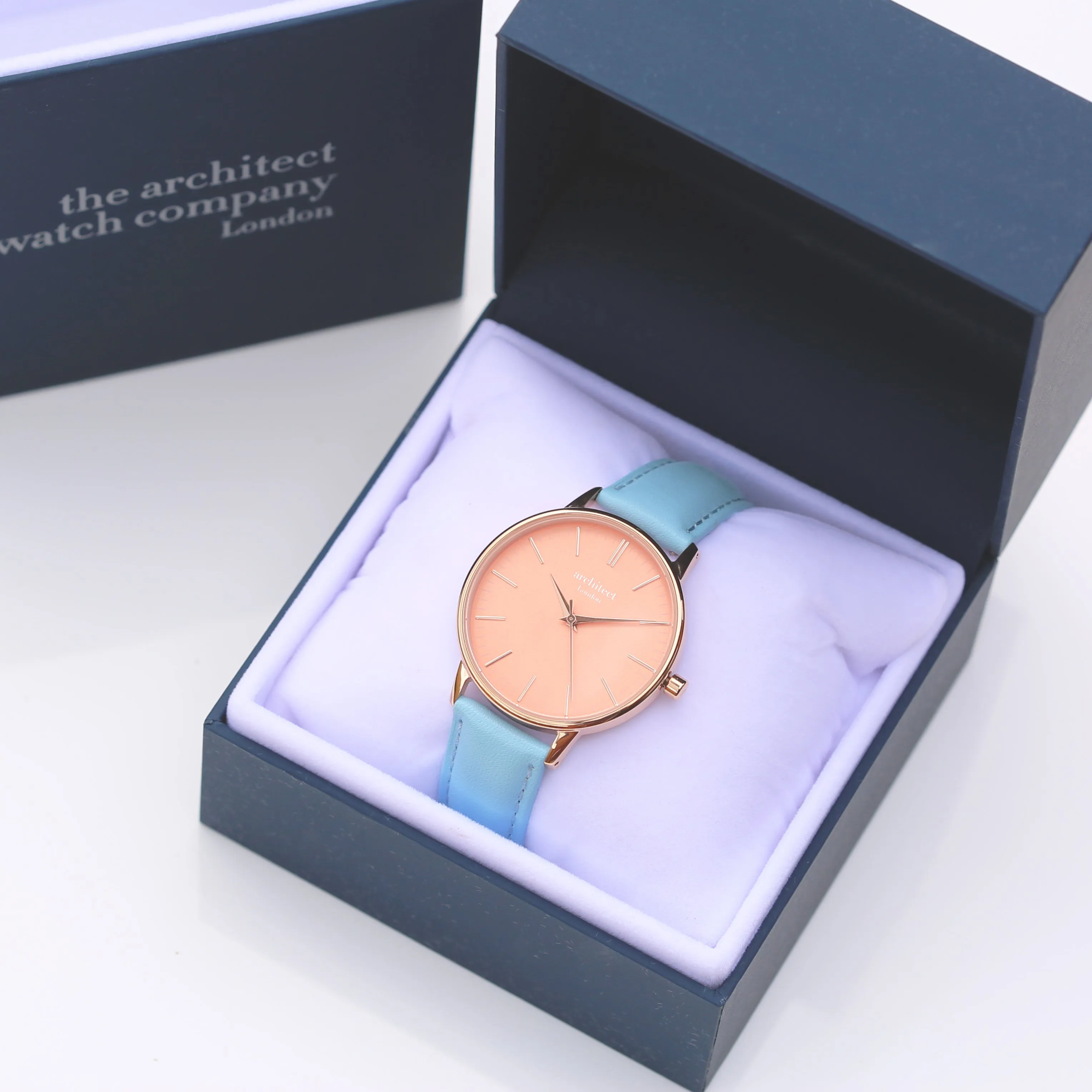 Ladies Archiect Coral - Handwriting Engraving, Light Blue Strap