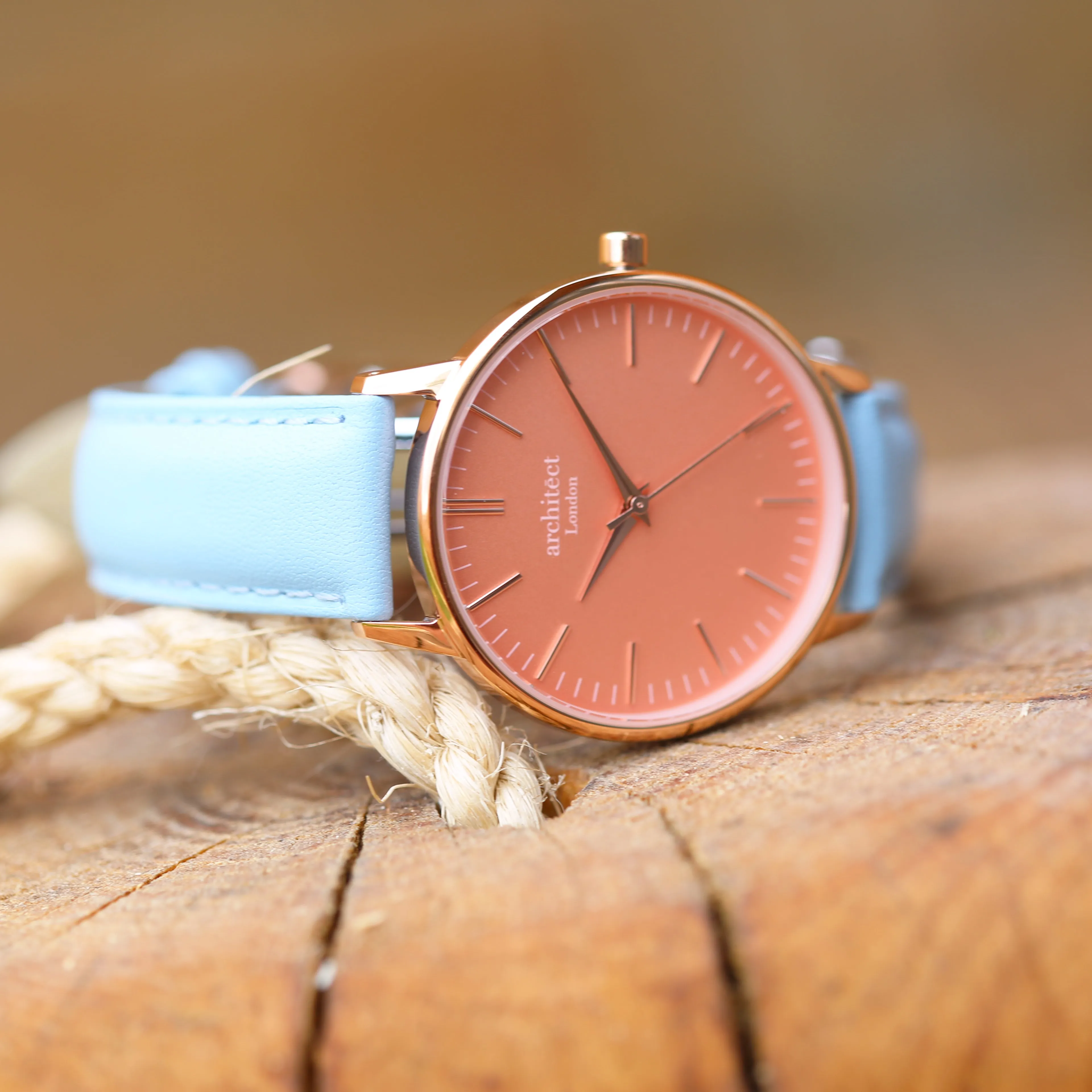 Ladies Archiect Coral - Handwriting Engraving, Light Blue Strap