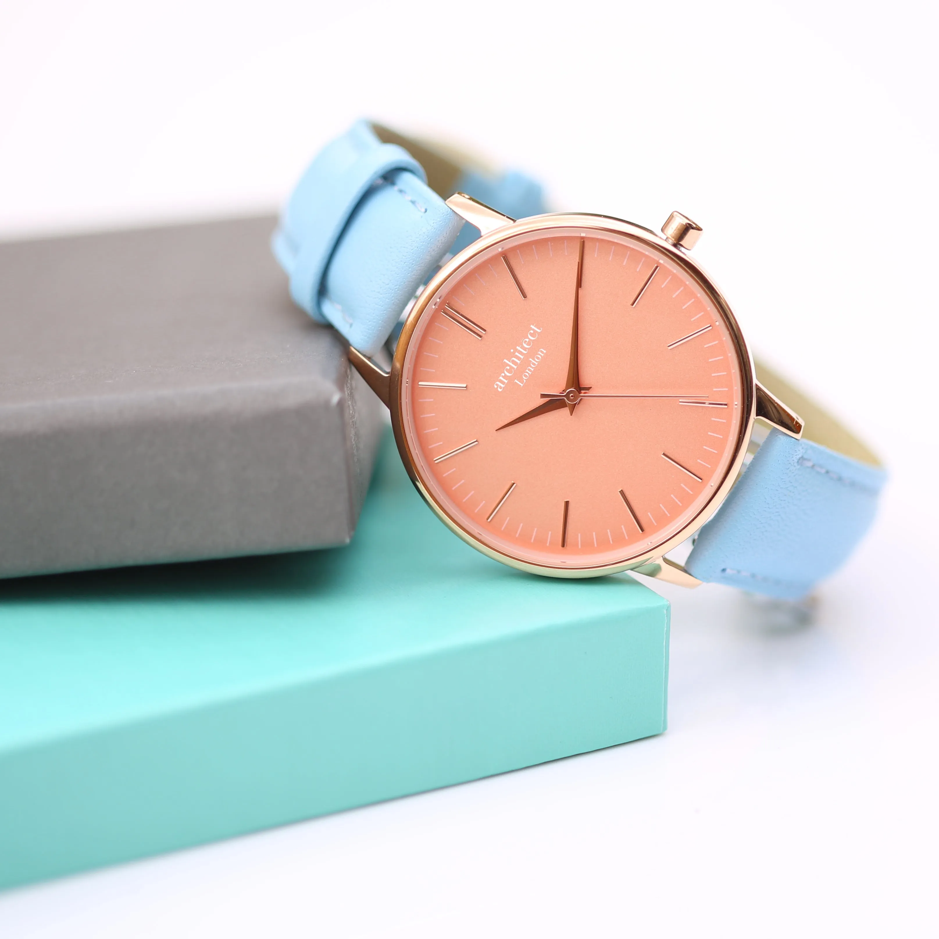 Ladies Archiect Coral - Handwriting Engraving, Light Blue Strap