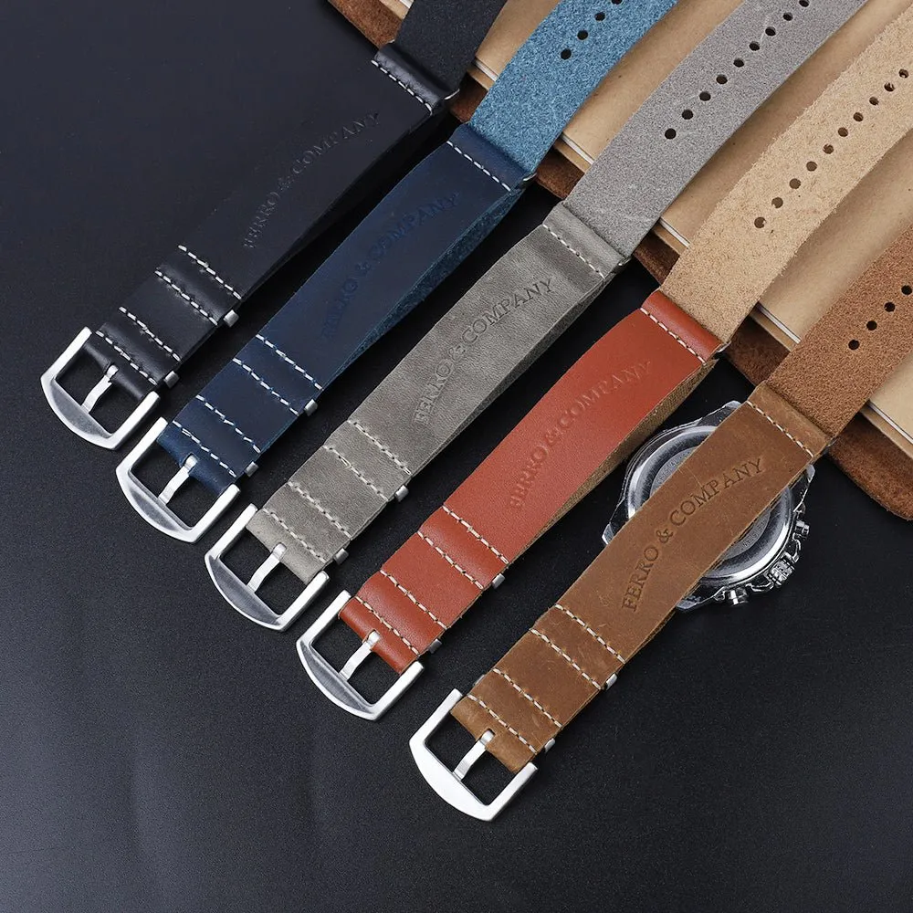 Leather Watch Strap Navy 22 MM