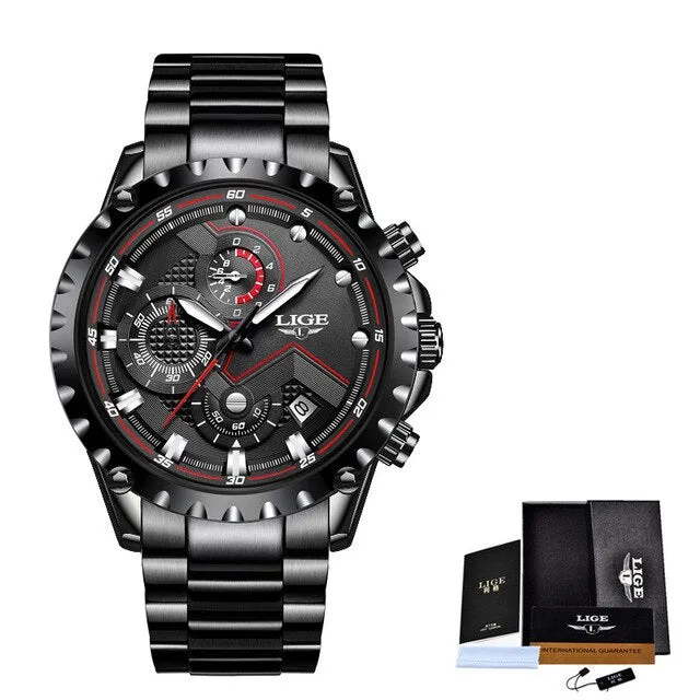 LIGE Brand Luxury  Waterproof Sport Watch for Men