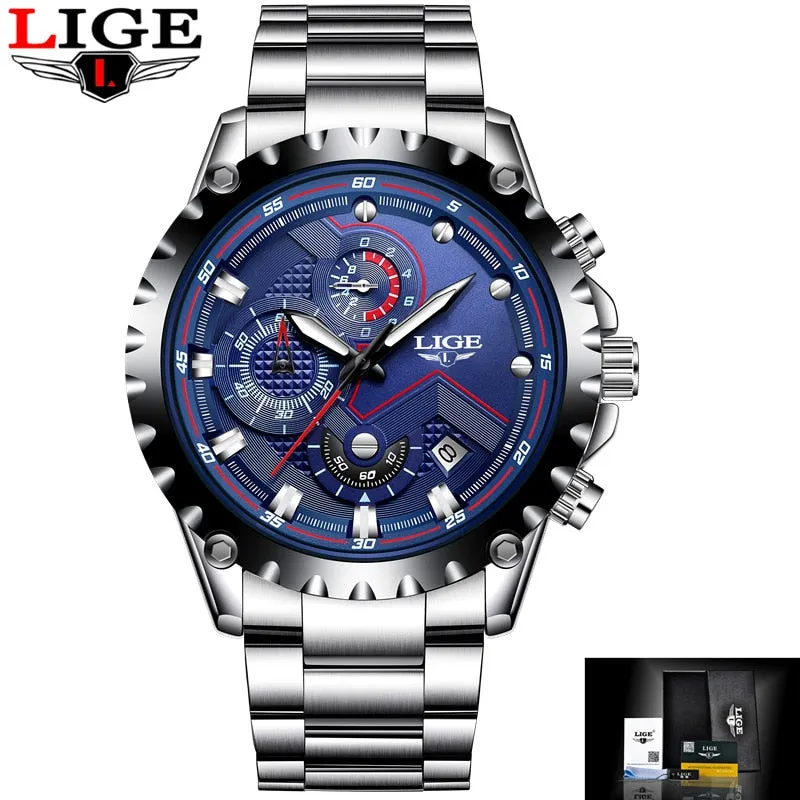 LIGE Brand Luxury  Waterproof Sport Watch for Men