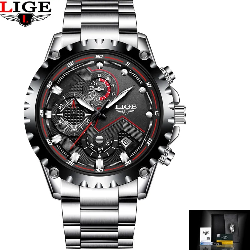 LIGE Brand Luxury  Waterproof Sport Watch for Men