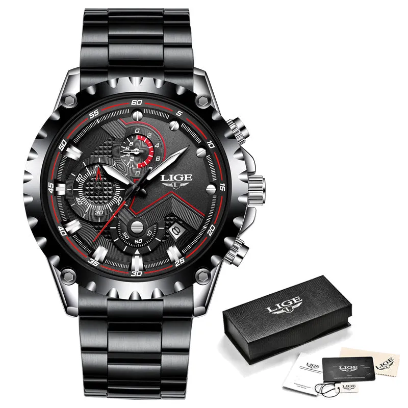 LIGE Brand Luxury  Waterproof Sport Watch for Men