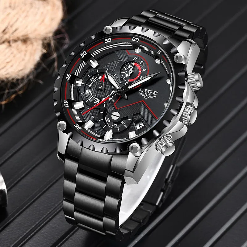 LIGE Brand Luxury  Waterproof Sport Watch for Men