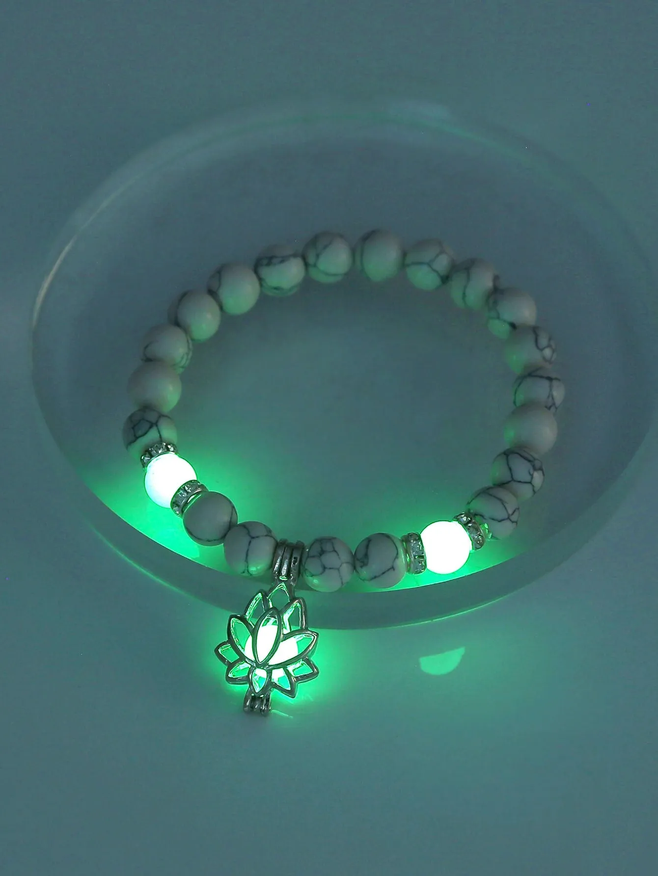 Lotus Charm Glow In The Dark Beaded Bracelet Boho Crafted Creative Beads Design