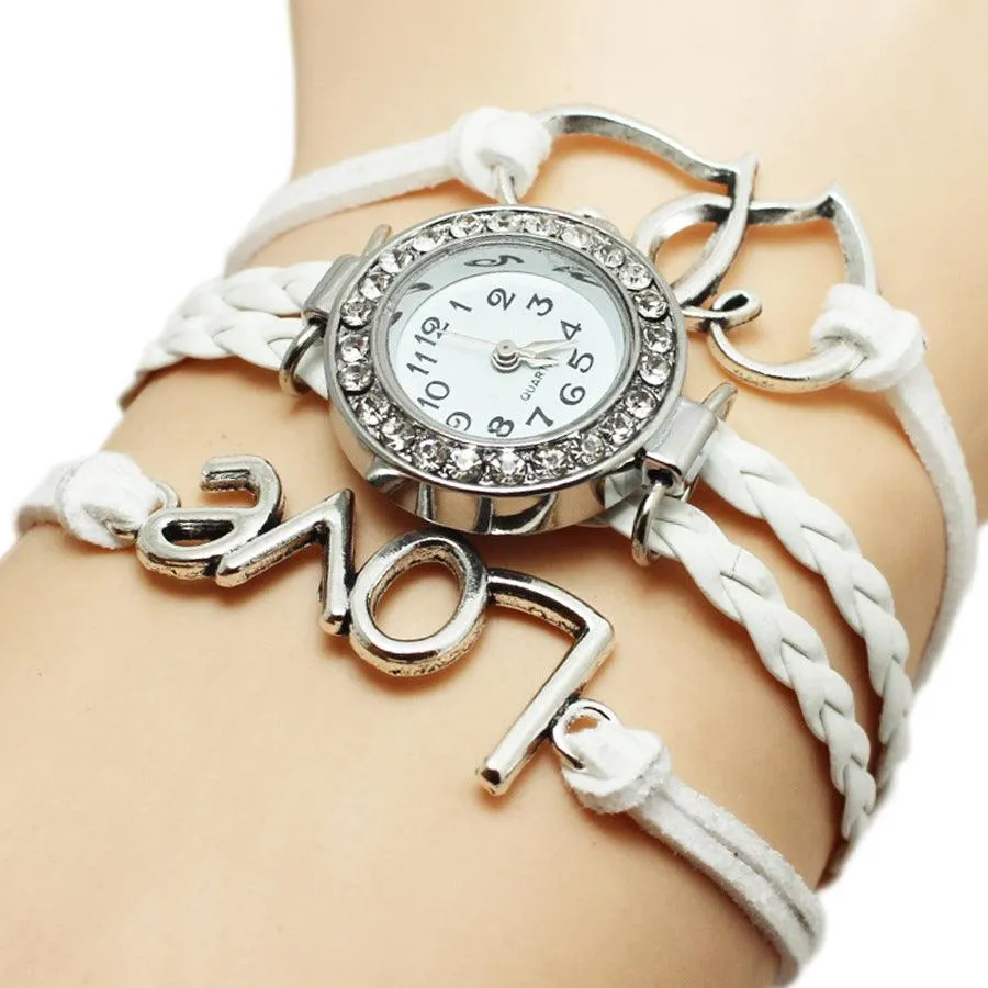 Love Woven Multi-layer Watch with Double Heart-shaped Alloy Design