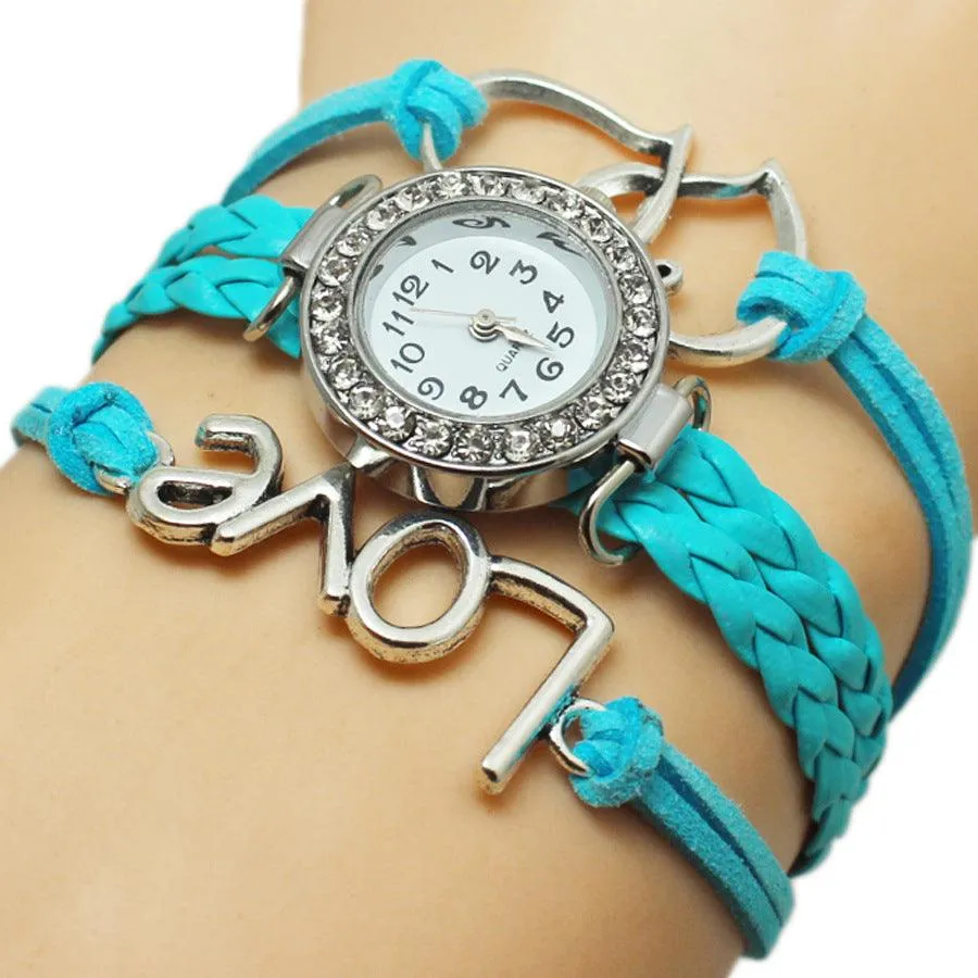 Love Woven Multi-layer Watch with Double Heart-shaped Alloy Design