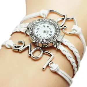 Love Woven Multi-layer Watch with Double Heart-shaped Alloy Design