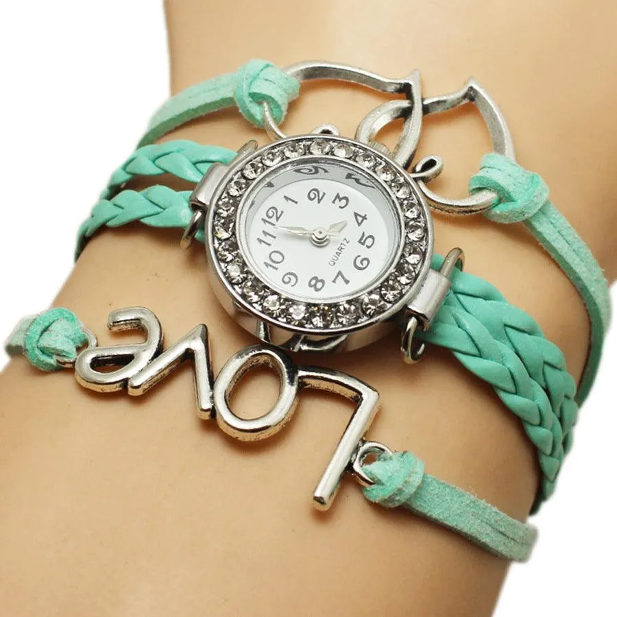 Love Woven Multi-layer Watch with Double Heart-shaped Alloy Design