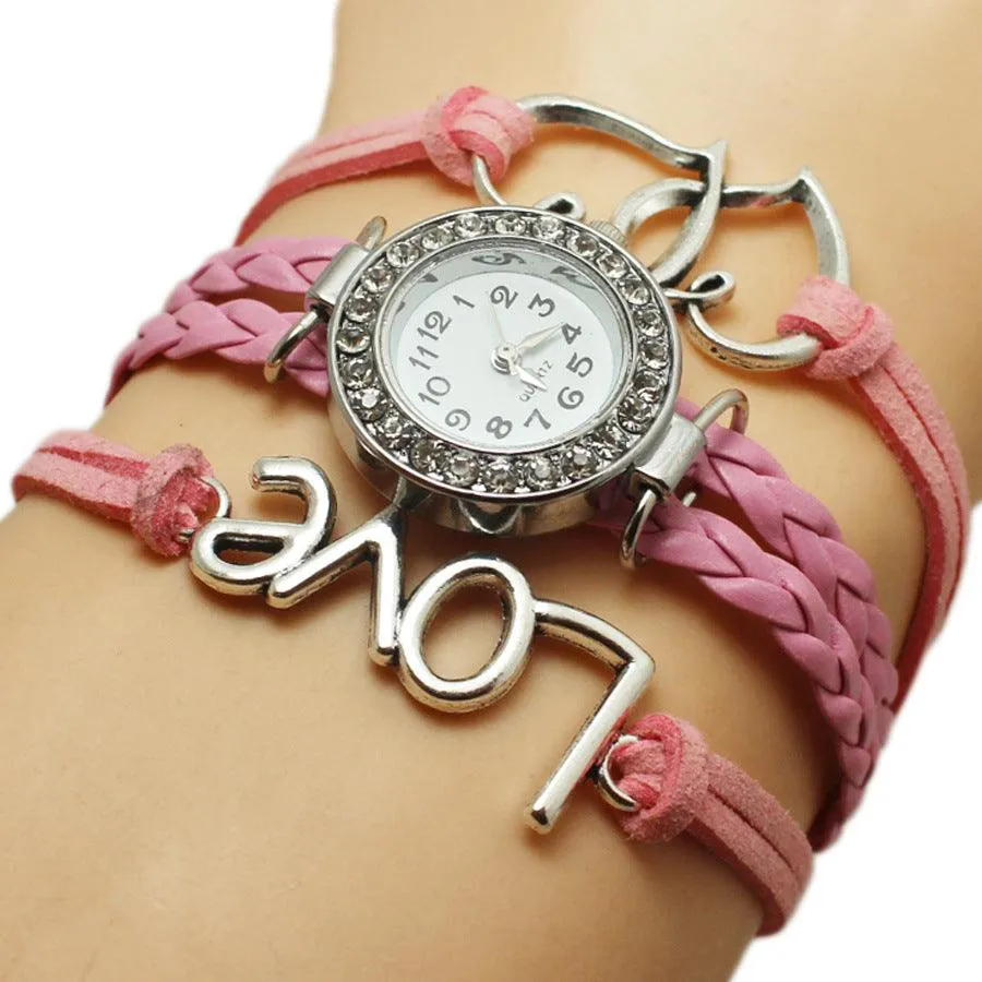 Love Woven Multi-layer Watch with Double Heart-shaped Alloy Design