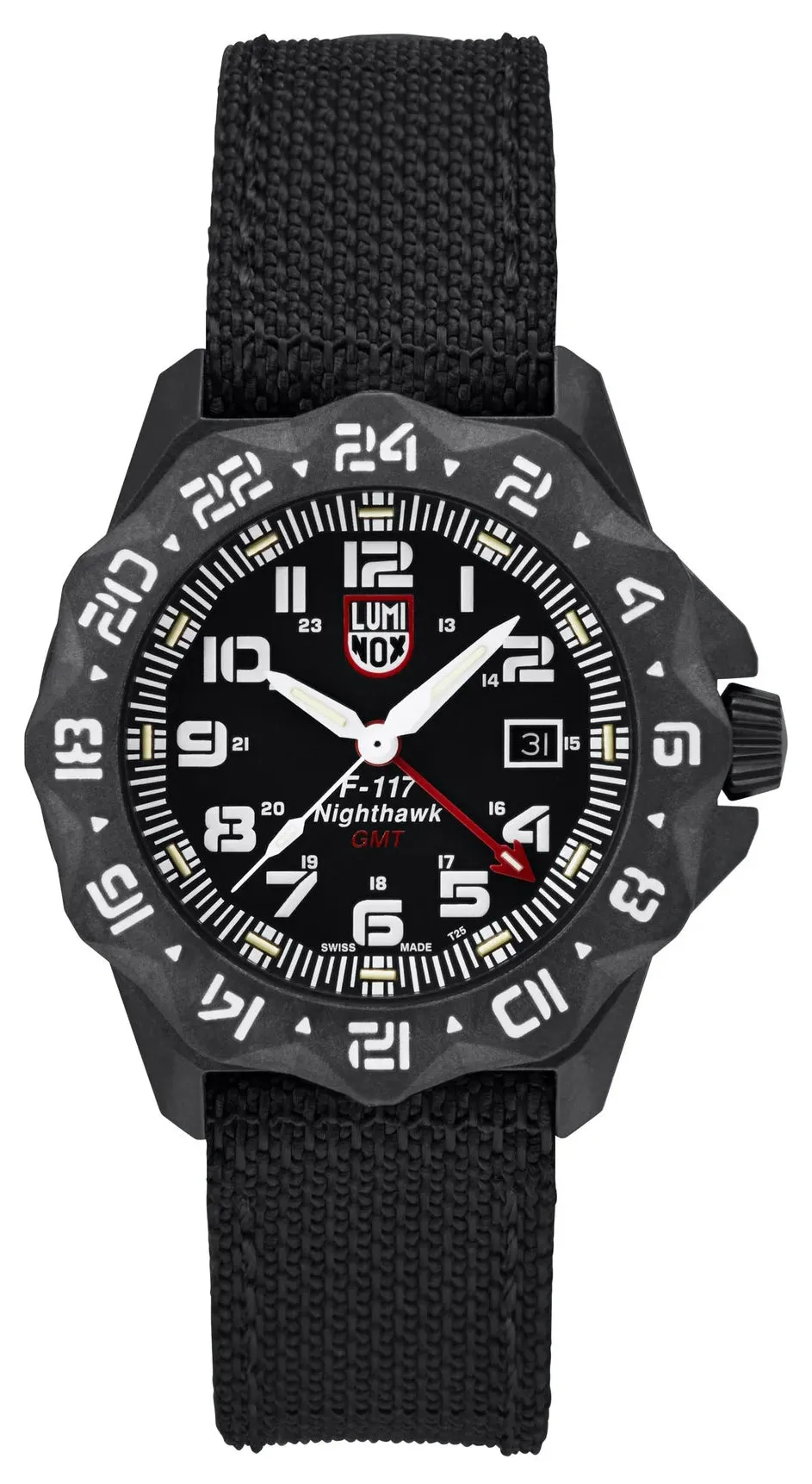 Luminox F-117 Nighthawk GMT CARBONOX  Black Dial Black Kevlar Strap Date Divers Quartz Mens Watch XA.6441