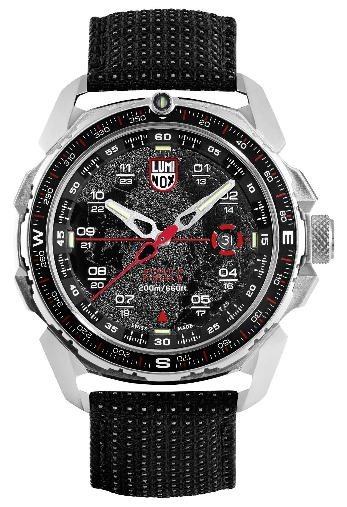 Luminox ICE-SAR Arctic Stainless Steel Black Dial Black Textile Strap Date Divers Quartz Mens Watch XL.1201